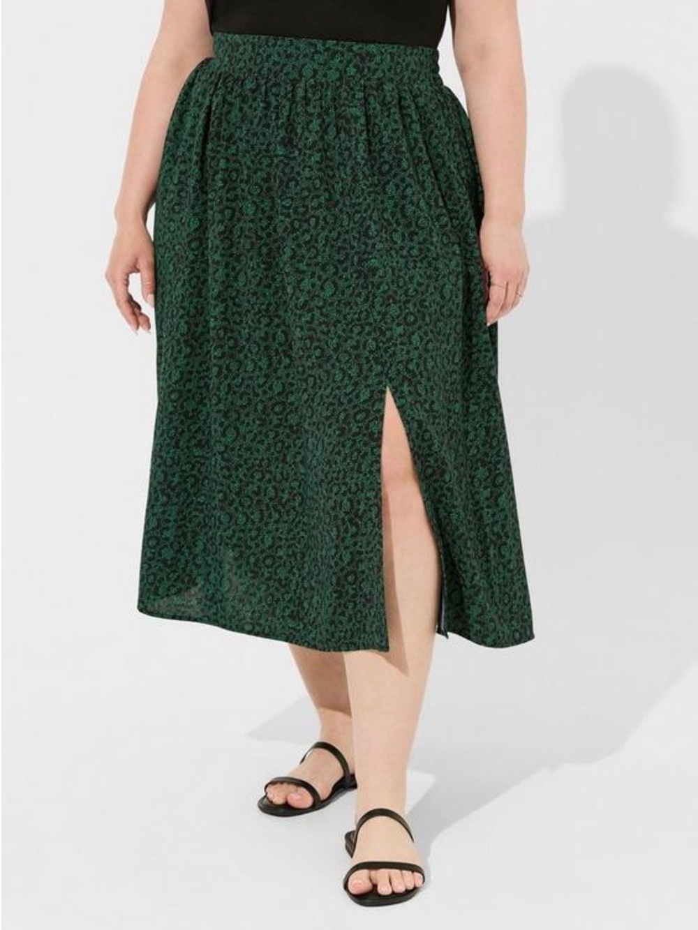 torrid Green Printed Midi Skirt with Front Slit